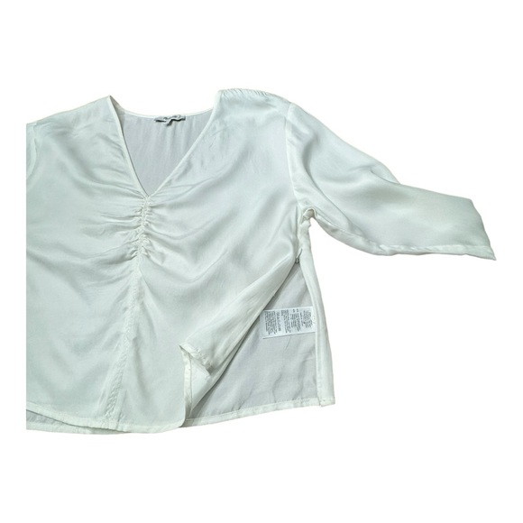 Madewell Brushed Ruched Front Ivory V-neck Long Sleeve Blouse Women’s Size 8 - Picture 13 of 14